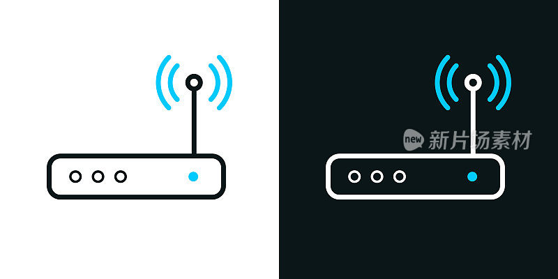 无线路由器。黑色或白色背景上的双色线图标-可编辑的笔画