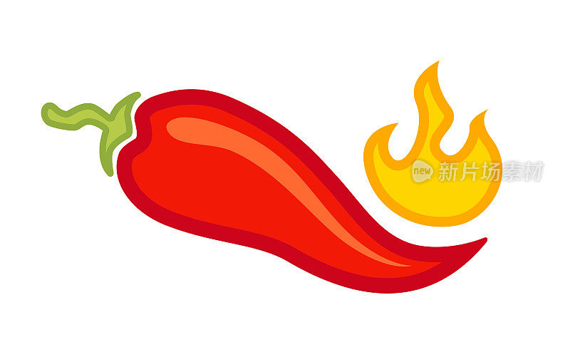 矢量插图辣辣椒与火焰。墨西哥或泰国食物中的卡通红辣椒。