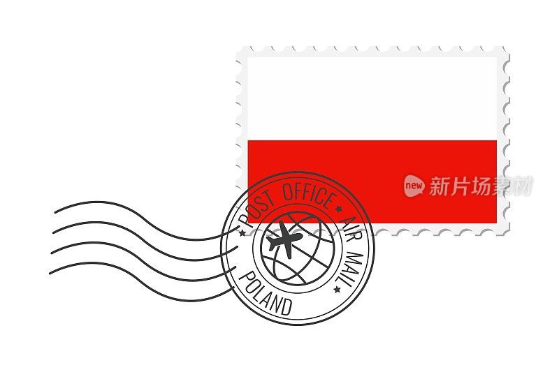 波兰邮票。明信片矢量插图与波兰国旗孤立的白色背景。