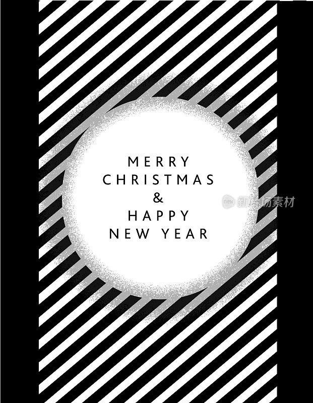 圣诞快乐和新年快乐的问候设计与黑色和白色条纹的背景
