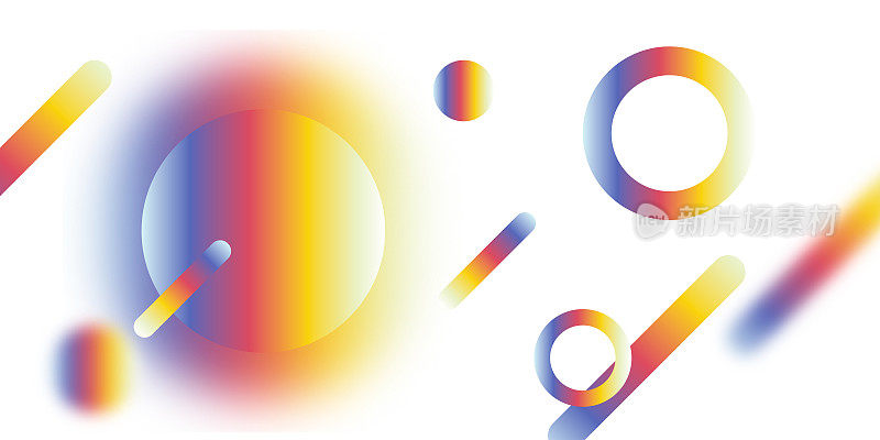 彩虹彩色几何圆与glitch效果在白色背景