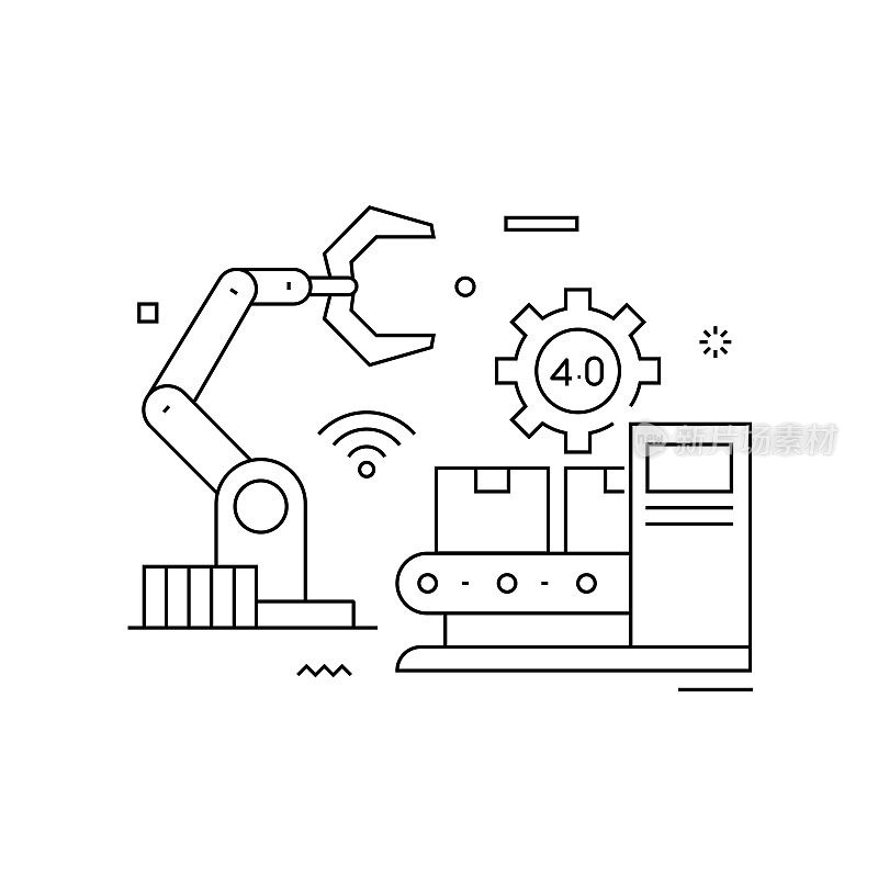 智能制造相关概念矢量图。技术，物联网，连接，自动化。