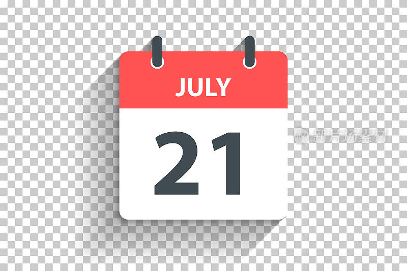 7月21日-每日日历图标在空白背景上的平面设计风格