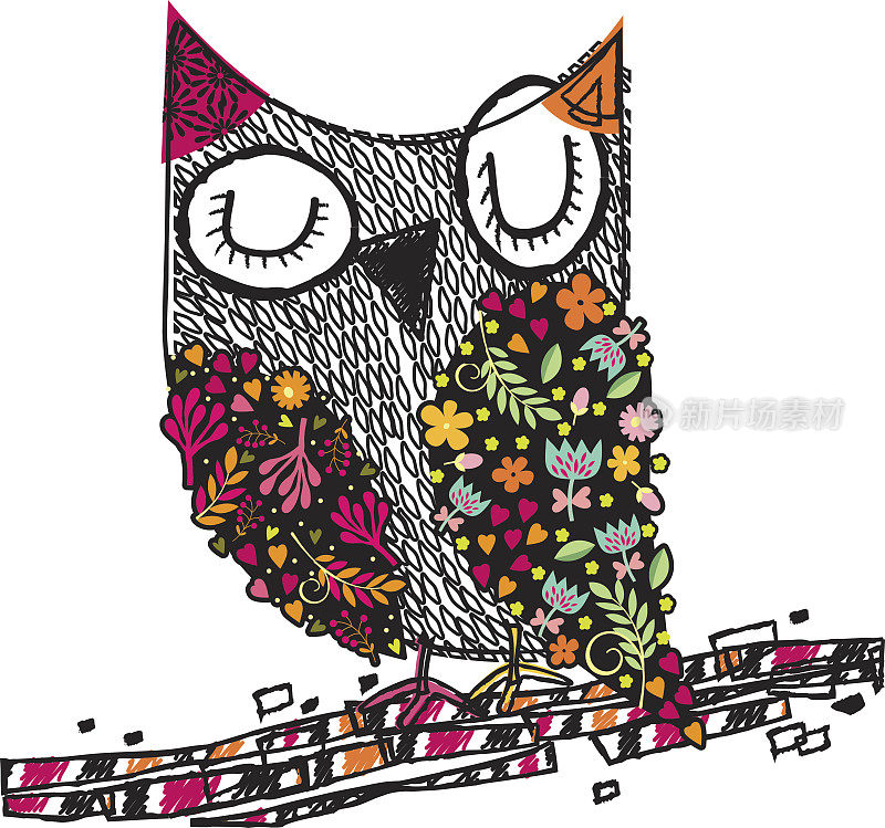 猫头鹰花卉插图