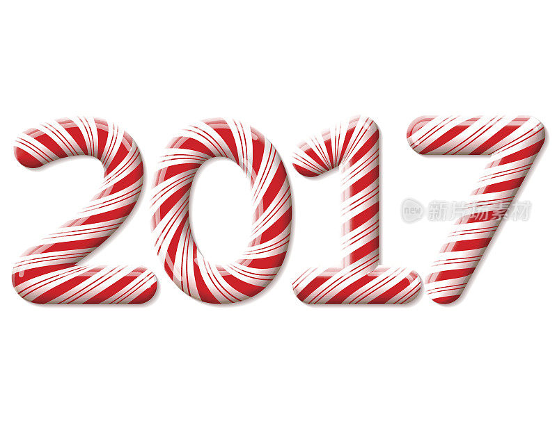 2017年新年的形状棒棒糖孤立在白色