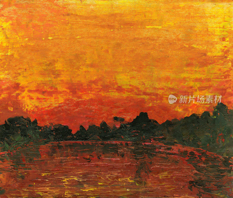 夕阳在湖中，抽象的背景