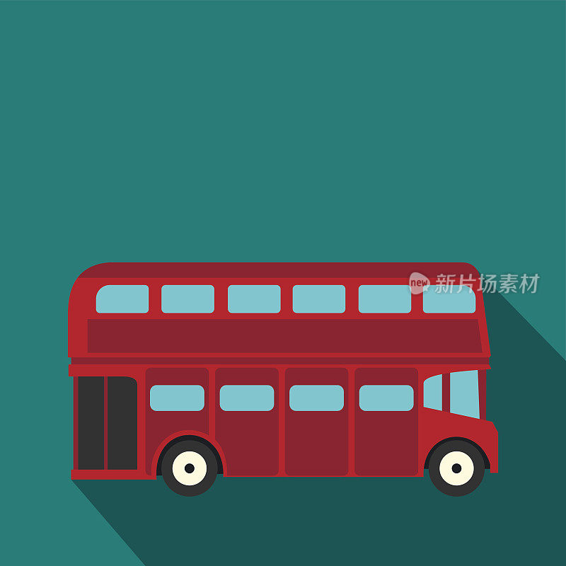伦敦双层红色巴士标志，平坦风格
