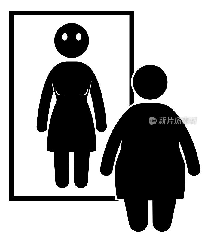 胖女人站在镜子前。