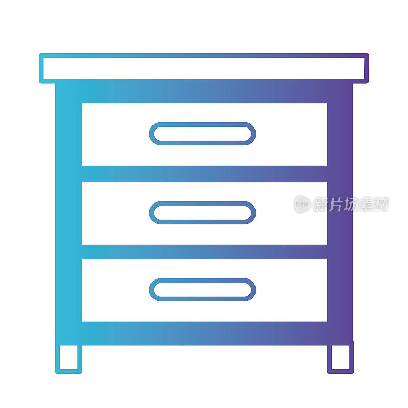衣柜的抽屉正面视图在退化的蓝色到紫色轮廓