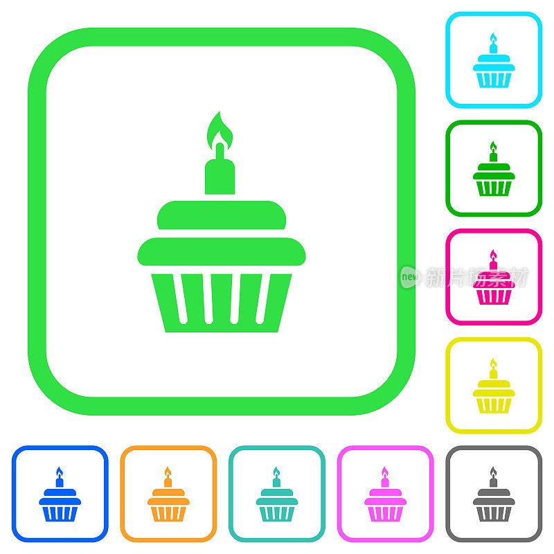 生日纸杯蛋糕鲜艳的彩色平面图标