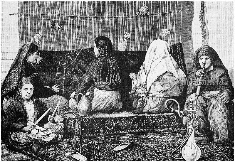 古画插图:中东地毯编织