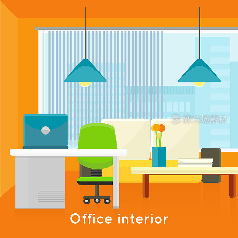 平面设计中的办公室室内概念向量。