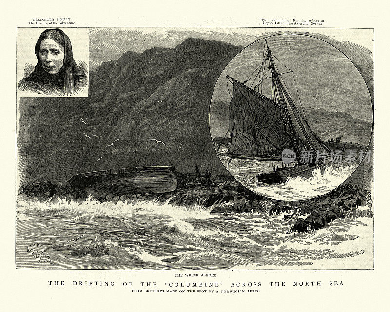 贝蒂・穆特漂流到挪威后从船上获救，1886年