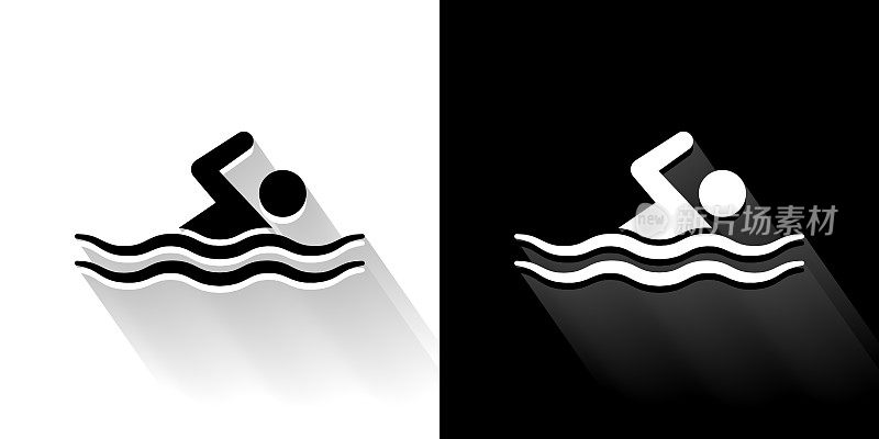 游泳黑色和白色图标与长影子