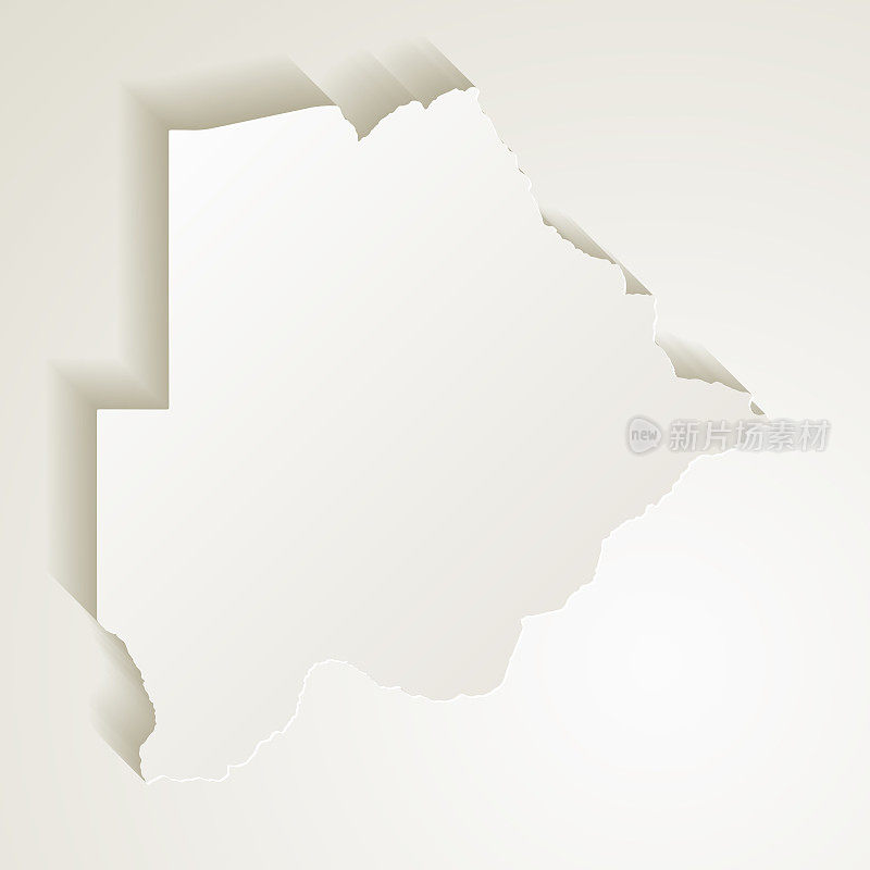 博茨瓦纳地图与剪纸效果空白背景