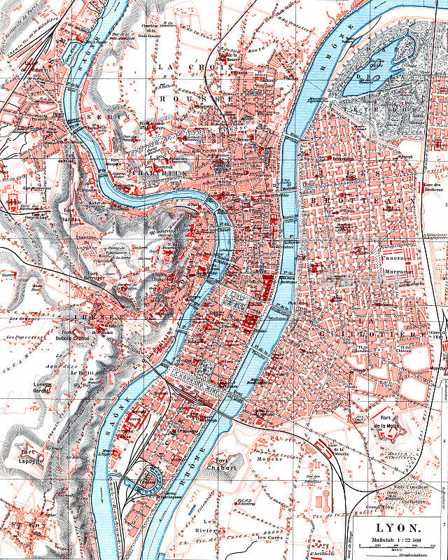 法国里昂市的古董地图，1897年