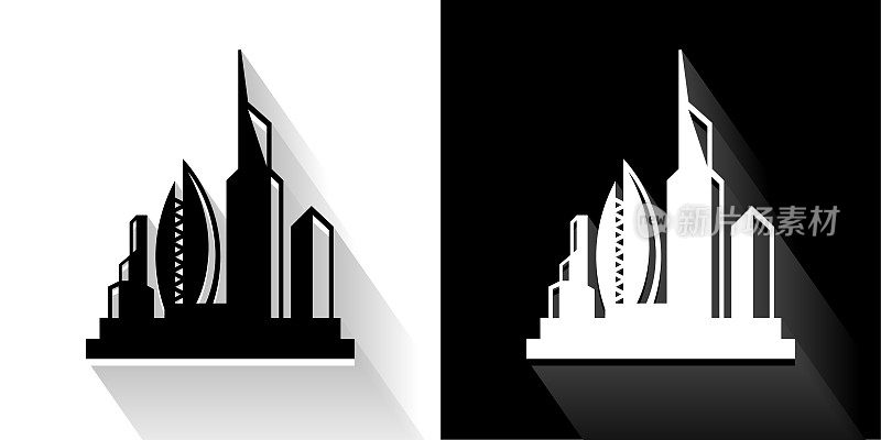 未来城市黑色和白色与长影子的图标