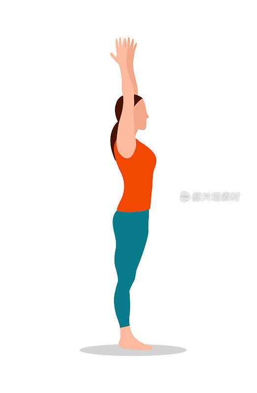 手臂向上的姿势瑜伽站矢量插图