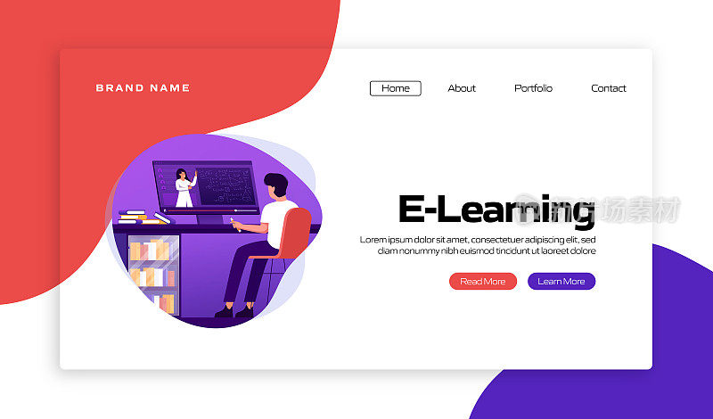 E-Learning，在线教育相关矢量插图登陆页面模板，网站横幅，广告和营销材料，在线广告，业务演示等。