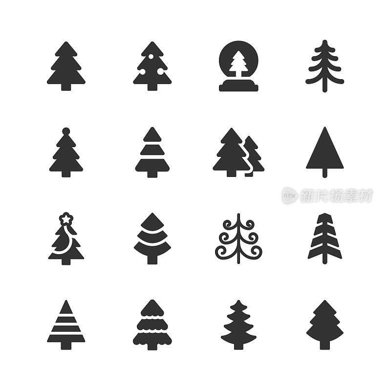 圣诞树雕文图标。像素完美。移动和网络。包含圣诞树，自然，节日，圣诞节，松树，冬天，庆祝，圣诞小玩意，圣诞装饰，圣诞装饰，环境，生态等图标。