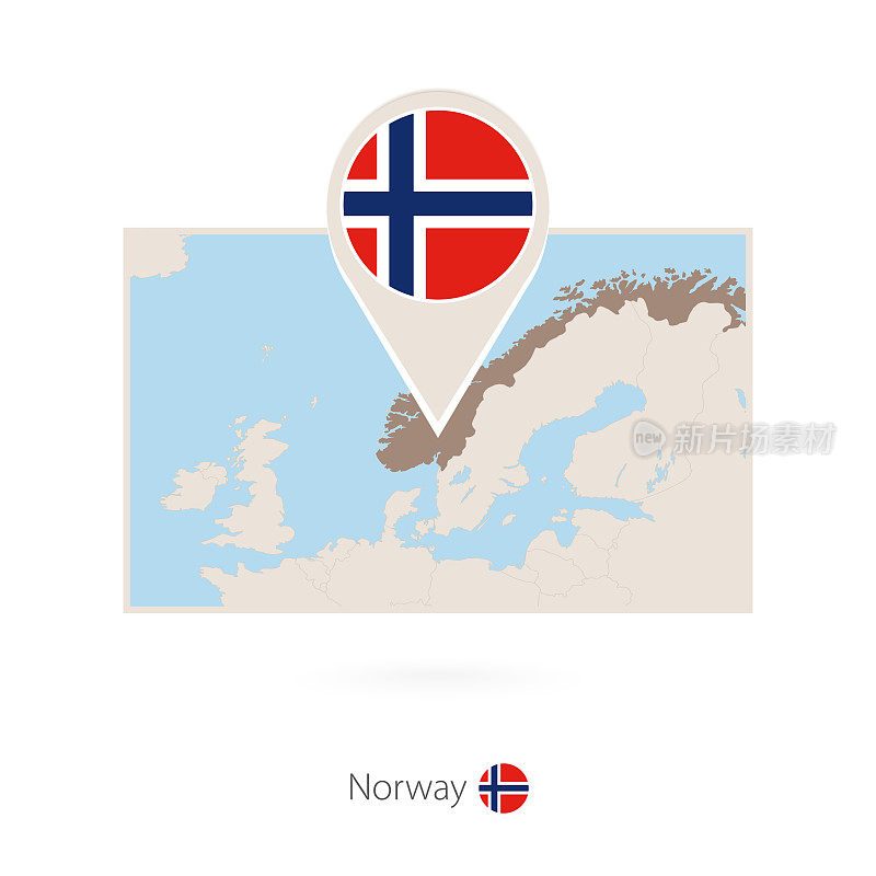矩形地图的挪威与大头针图标挪威