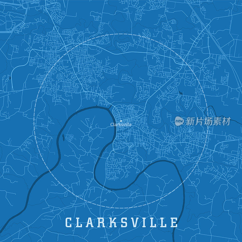 克拉克斯维尔TN城市矢量道路地图蓝色文本