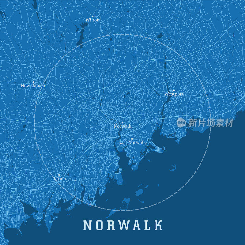诺沃克CT城市矢量路线图蓝色文本