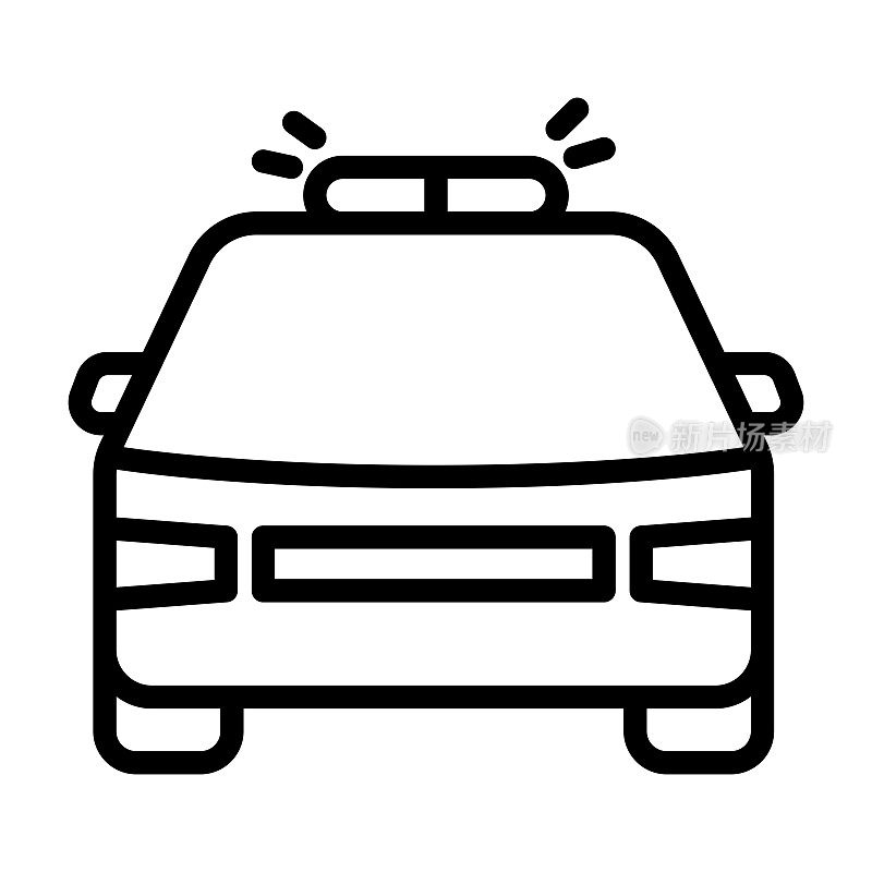 警车线图标,轮廓符号矢量插图