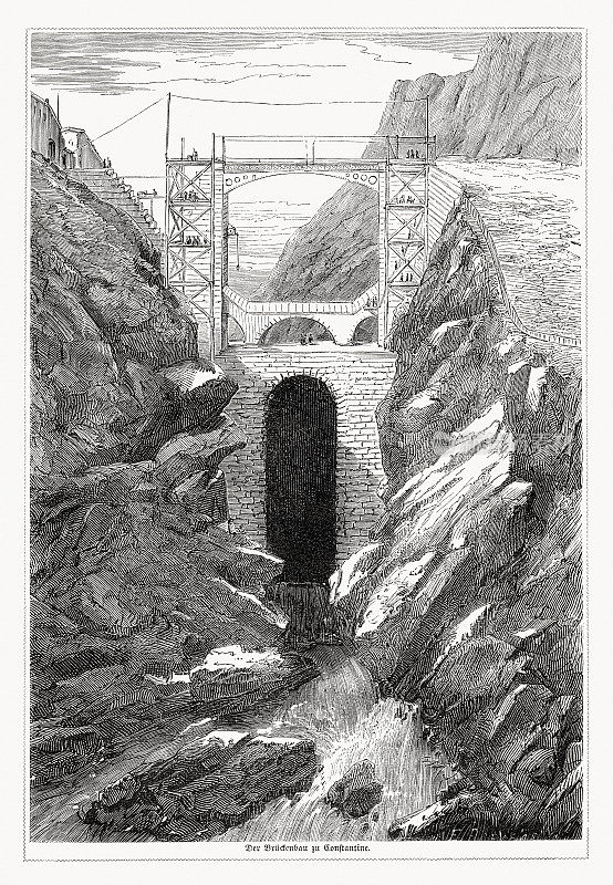 坎塔拉桥，康斯坦丁桥，阿尔及利亚，木刻，1868年出版