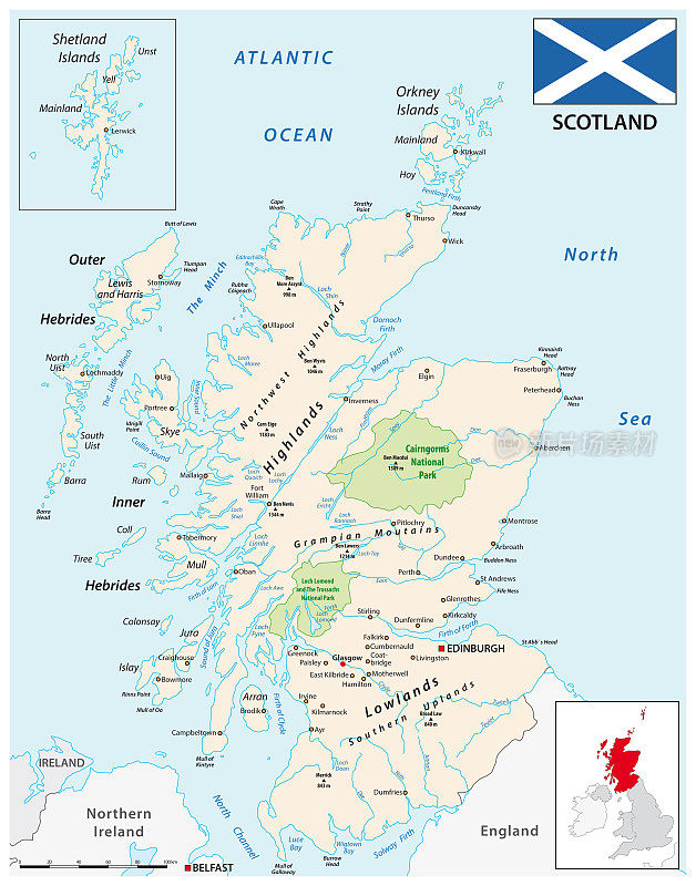 苏格兰详细的彩色矢量地图