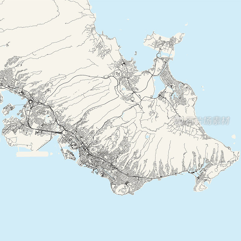 火奴鲁鲁，夏威夷美国矢量地图