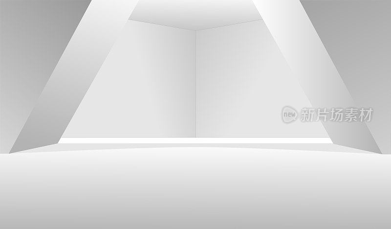 平面设计的展厅在白色色调的复制空间