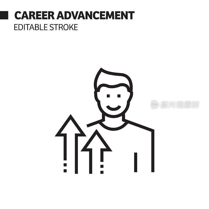 职业发展线图标,轮廓矢量符号插图。