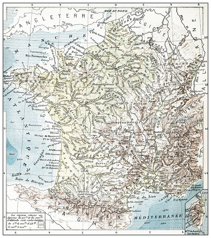 古法国地图的物理法国