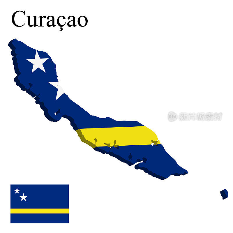 库拉索岛的旗帜在地图上的白色背景