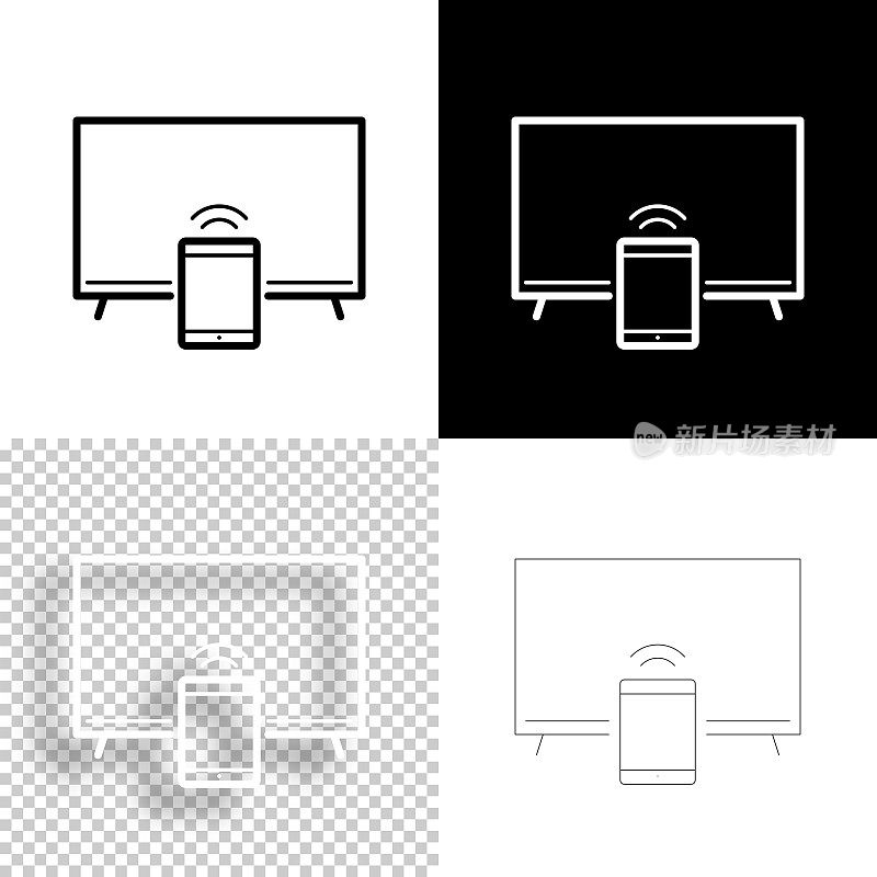电视和平板电脑。图标设计。空白，白色和黑色背景-线图标
