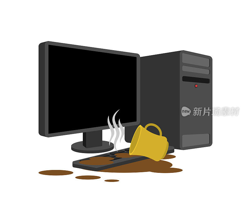 咖啡洒了电脑。把茶洒在键盘上了。被宠坏的电脑
