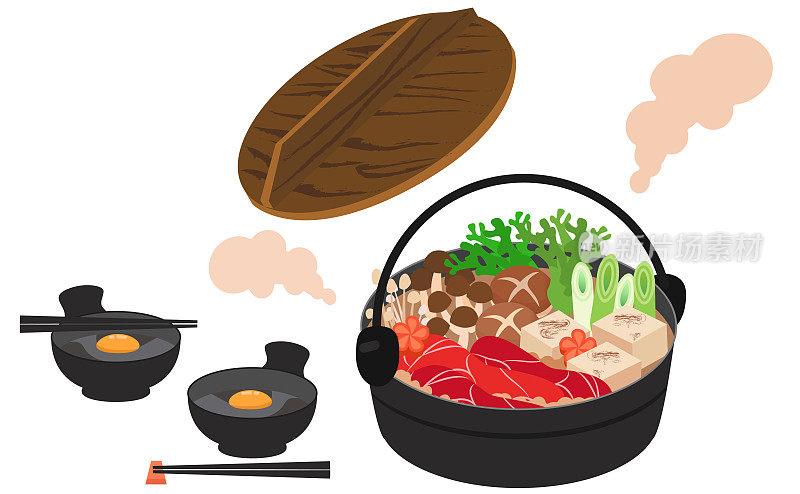 寿喜烧锅日本食品插画素材