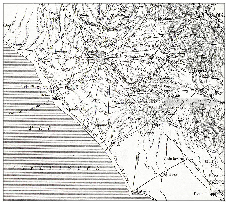 古罗马周边的古董法国地图