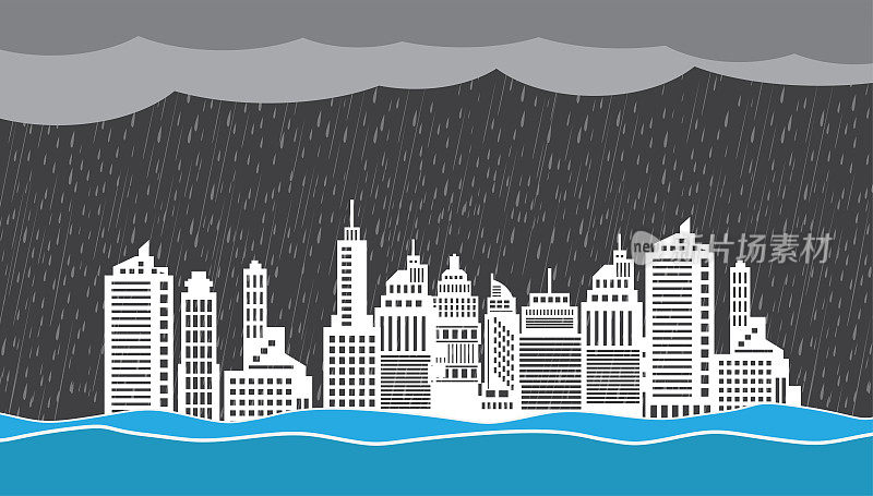 城市“u200b”洪水淹没城市街道