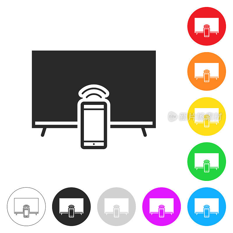 电视和智能手机。彩色按钮上的图标