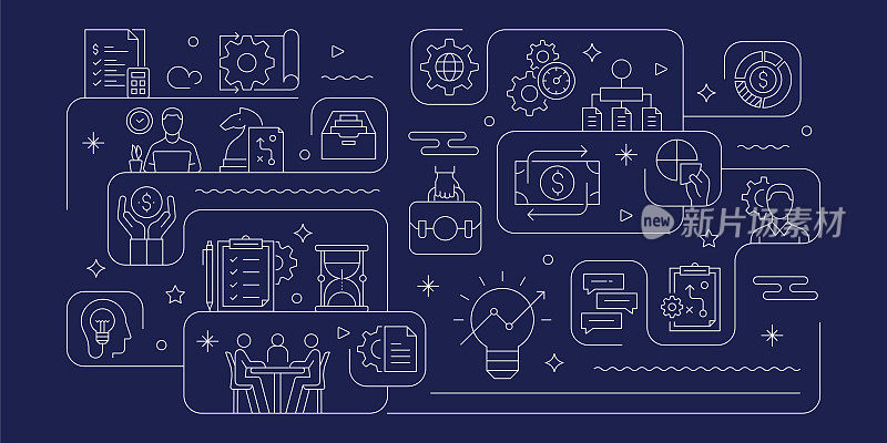 项目规划相关矢量横幅设计概念，现代线条风格与图标