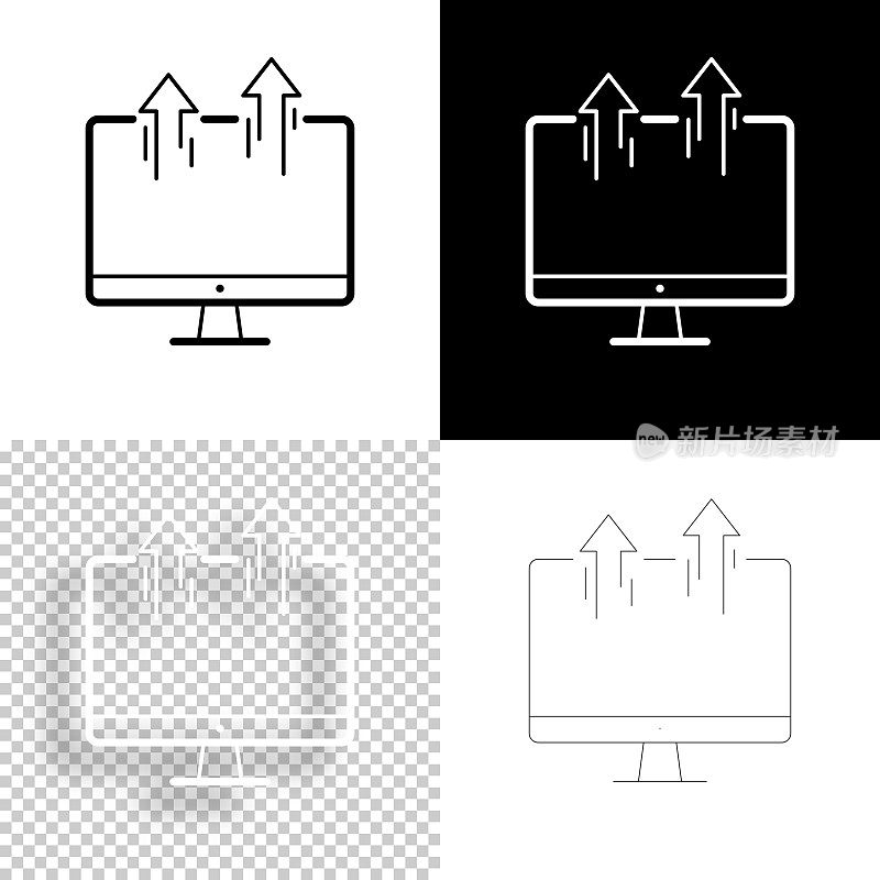从台式电脑发送。图标设计。空白，白色和黑色背景-线图标