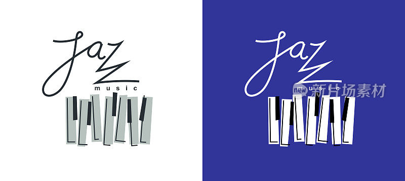 爵士音乐徽标或标志矢量平面风格插图孤立，大钢琴徽标为唱片厂牌或工作室或乐队。