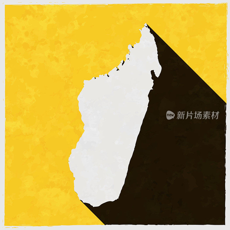 马达加斯加地图,纹理黄色背景上的长阴影