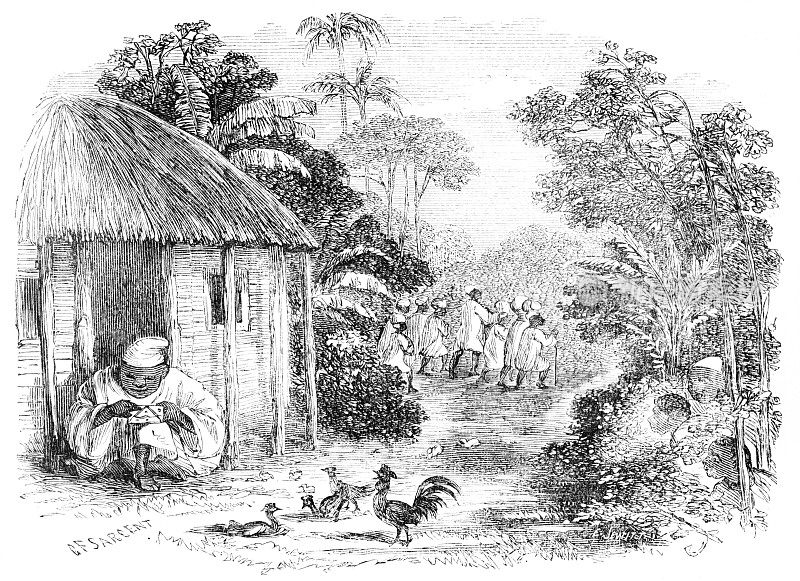 19世纪非洲，一名非洲男子正在阅读寄往村庄的信