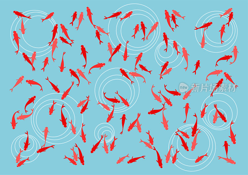金鱼和涟漪。矢量插图。背景设计。