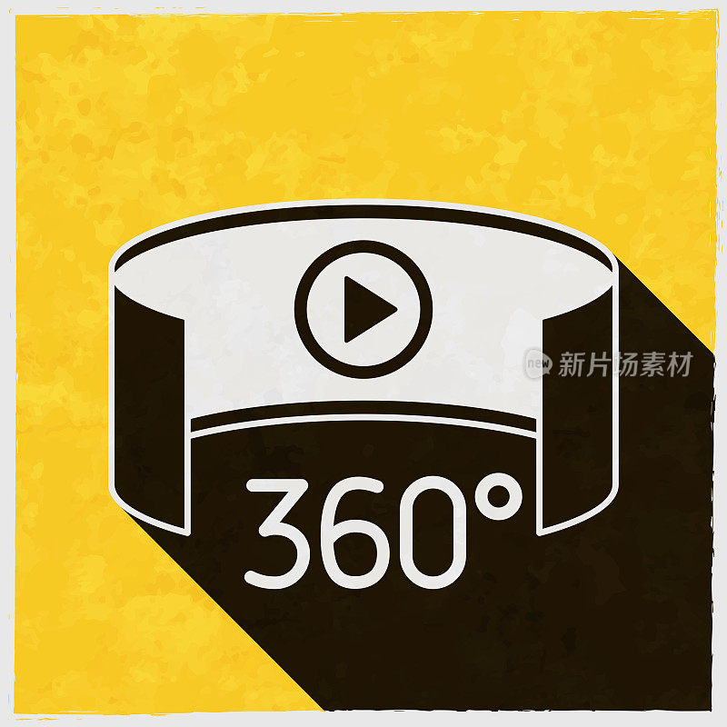 360度视图-虚拟现实。图标与长阴影的纹理黄色背景