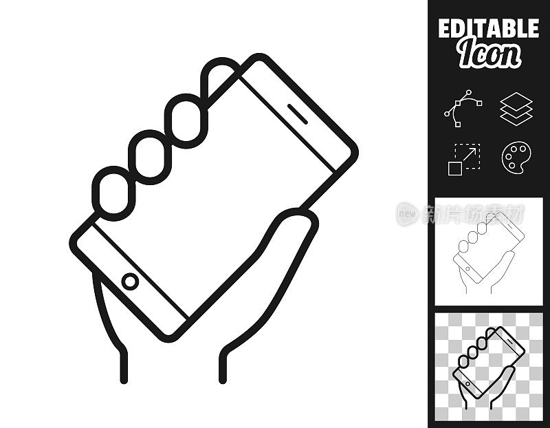 手持智能手机。图标设计。轻松地编辑