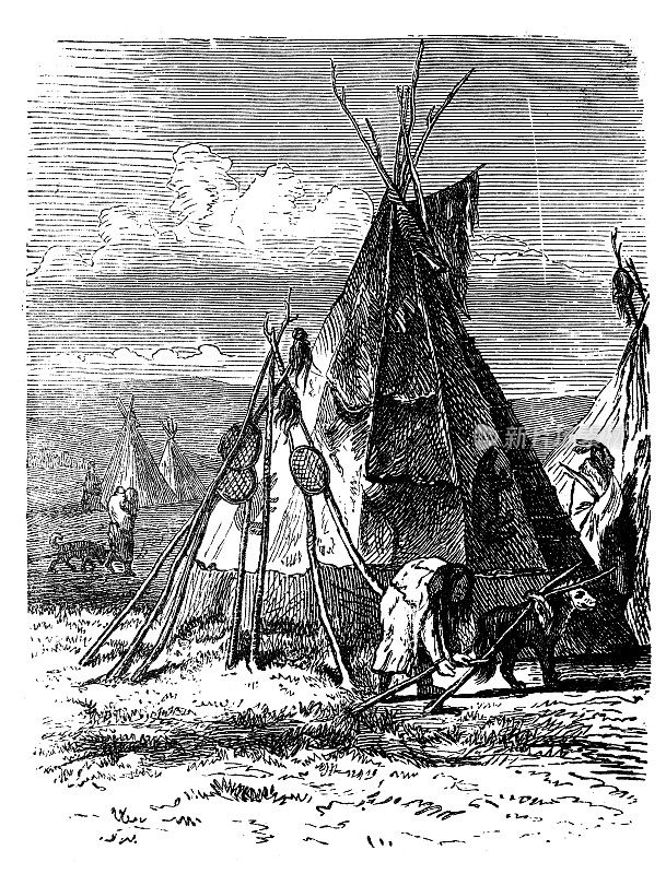 古董插图,民族志和土著文化:土著酋长帐篷